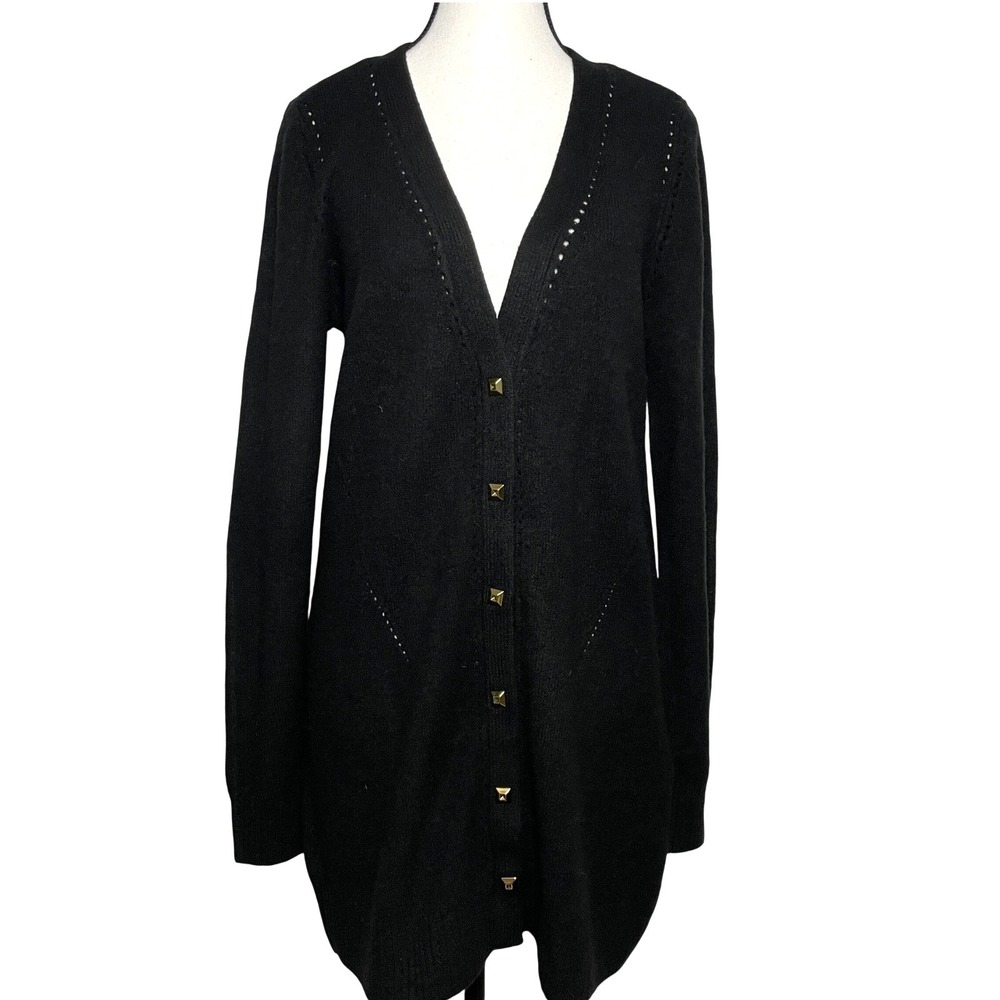 White House Black Market Boyfriend Cardigan Longline M Black Edgy Luxe Preppy